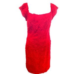 Adrianna Papell Red Rosette Cocktail Sheath Size 10